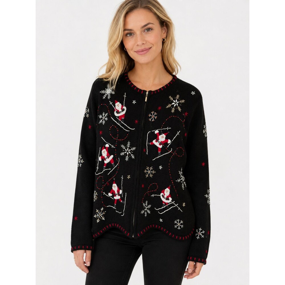 Designers Originals Studio Santa Sweater Full Zip Size XL Beaded Embroidered Ski